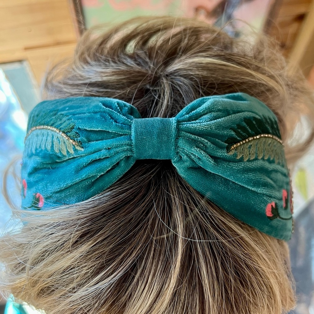 Embroidered Toadstool Velvet Headband - Picture 5 of 9